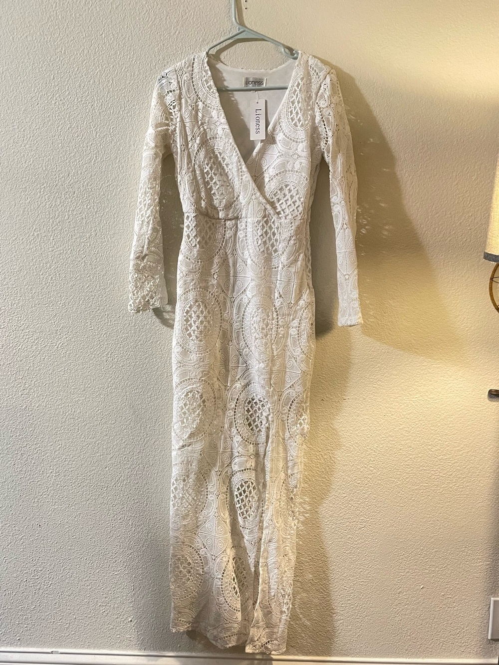 Lioness Ivory Lace Long Sleeve V-Neck Maxi Dress - Picture 1 of 6